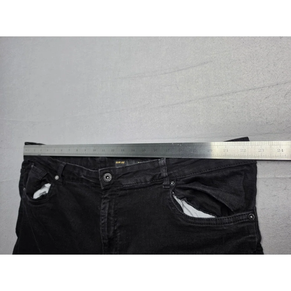 Six Lincoln New York Jeans Men's 46x30 Black Denim Stretch Slim Fit Straight Leg